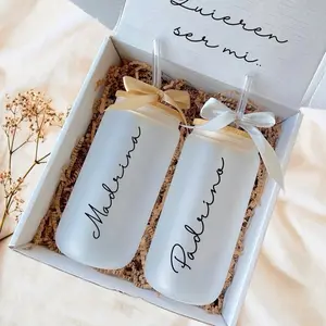 Padrino y Madrina Glass Cups - Water Bottles for Drinking, Ideal for Beverages & Smoothies, Versatile Design, Perfect for Smoothies - Drinkware tumblr Bamboo Set Lids