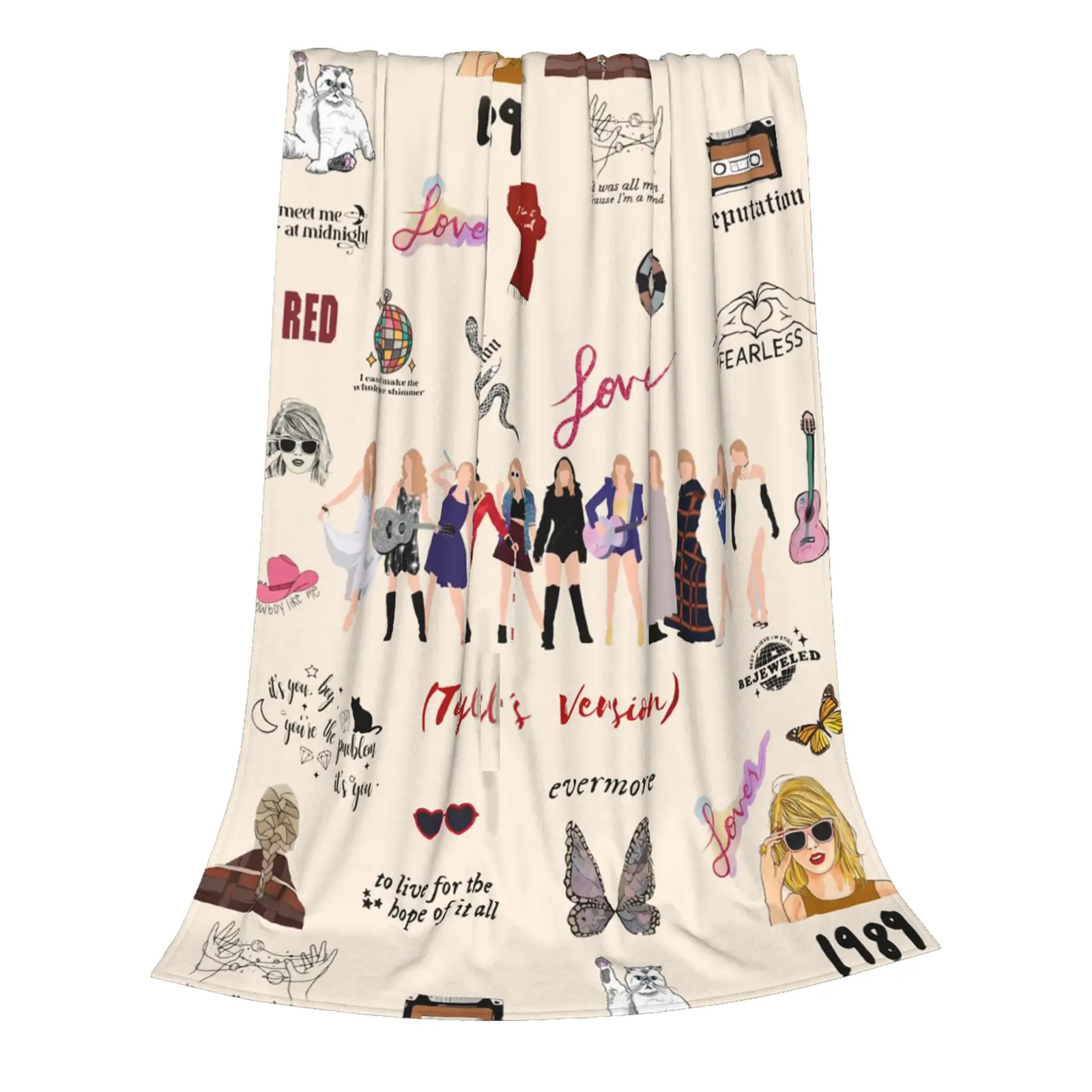 Franala Music letters and girl pattem flannel blanket warm and comfortable blanket soft and foldable home office travel nap blanket