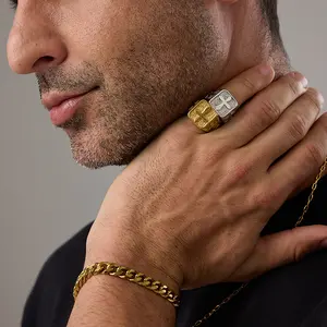 Vintage Square Band Cross Rings, Colorfast Vacuum Gold-Plated Stainless Steel Costume Jewelry
