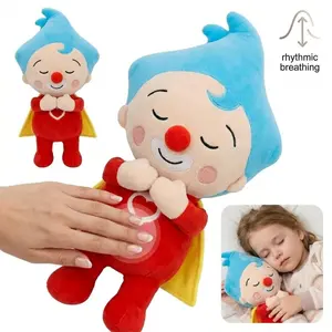 Breathing Plush Toy with Rhythmic Motion Soothing Sleep Aid Stuffed Animal Superhero Clown Plushie for Anxiety Relief Soft Cuddly Sleep Companion with Heart Decor Baby Nursery Bedtime Toy Birthday Gift for Kids Toddlers Boys Girls 40cm
