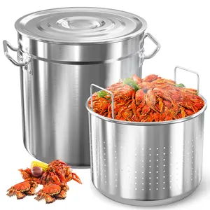 80-Quart Stainless Steel Seafood Boil Pot with Lid,Crab, Lobster, Shrimp Boil Stock with Strainer, Turkey Fryer Pot, Stock Pot Boiler Deep,Fried Cooker for Commercial Outdoors