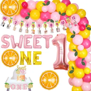 Lemon First Birthday Party DecorationsLemonade Themed Arch Kit & Number 1 Foil Balloons
