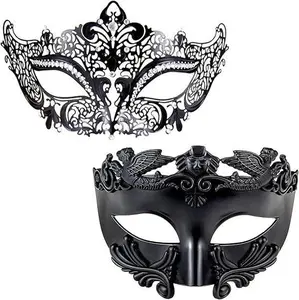 2 pcs gorgeous black couple disguise masks, suitable for Halloween parties, carnival celebrations, and costume events
