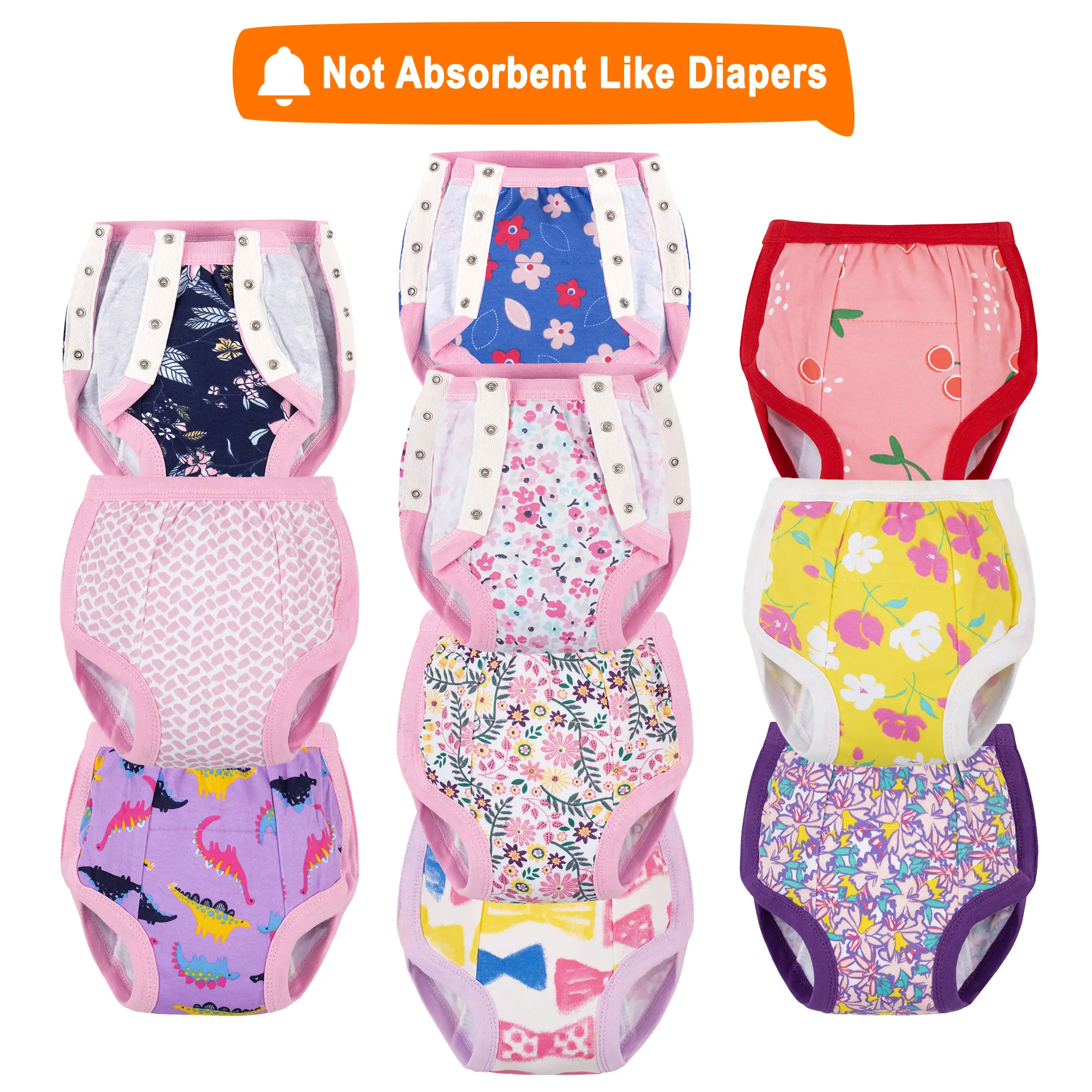 10-Pack Toddler Boys & Girls Reusable Potty Training Pants – Cotton Side Button Training Underwear
