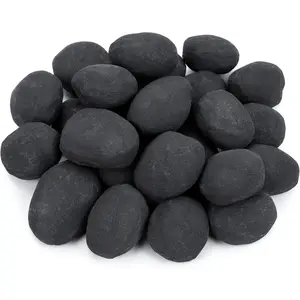 24 count Light Weight Ceramic Fiber Pebble Stones for Indoor Outdoor, Gas Inserts, Ventless, Vent Free, Electric, Outdoor Fireplaces and Fire Pits - Black