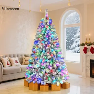 【Local Delivery】 Slearance Sale 12FT Pre-Lit RGB Snow Flocked Christmas Tree with 1090 Lights 3300 Branches Remote Control Hinged Design Ideal Xmas Decoration