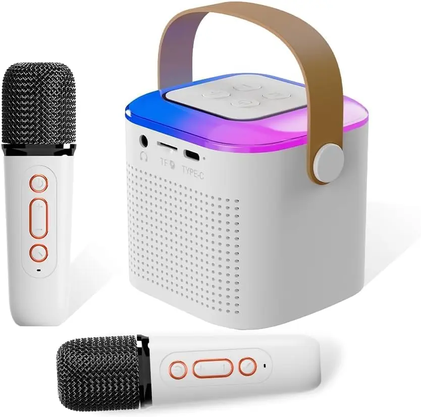 8in Wireless Portable Bluetooth Karaoke Speaker with TF/USB/AUX/FM/TWS LED Disco Light Bluetooth 5.0 for Outdoor Home Party Colorful Audio Stereo Chri