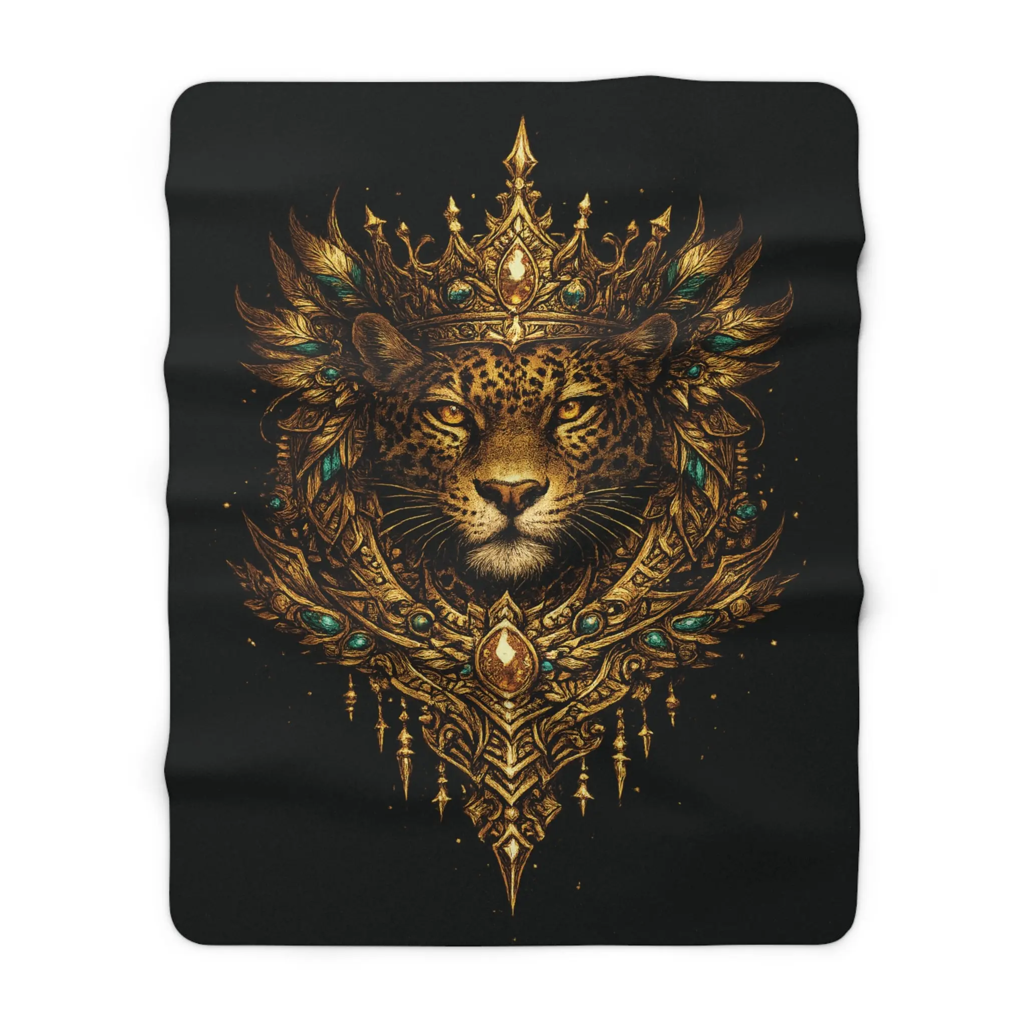 Golden Crowned Jaguar Sherpa Blanket — Luxurious Fleece Throw