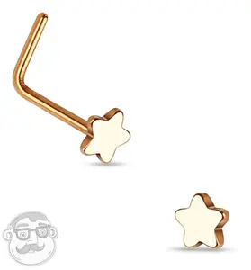 20G Rose Gold Star Top Stainless Steel L Bend Nose Ring