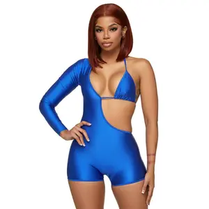 Royal Blue One Sleeve Bikini Romper