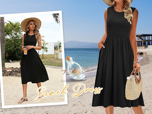 Women's Summer Tank Midi Dress with Pockets Sleeveless A-Line Dress Casual Floral T-Shirt Dress Flowy Beach Sundress Women's Summer Tank Midi Dress with Pockets Sleeveless A-Line Dress Casual Floral T-Shirt Dress Flowy Beach Sundress