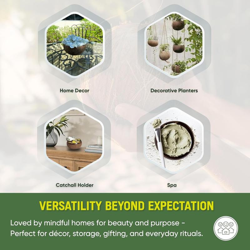 Coconut Bowl with Wooden Spoons and  Straw - Vegan , Made from   Coconut Shells for Smoothies, Acai & Buddha Bowls (4, Leaf)