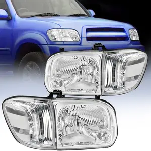 Nilight Headlight Assembly Compatible for 2005 2006 Toyota Tundra 4 Door Double Crew Cab 2007 Sequoia Pickup Replacement Chrome Housing Clear Reflector Driver Passenger Side