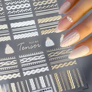 Winter Sweater Nail Art Stickers 5D Embossed Nail Decals Elegant Sweater Pattern Nail Design Winter Christmas Wool Hat Nail Supplies French Stripe Line Nail Decals for Acrylic Nail Manicure Decoration