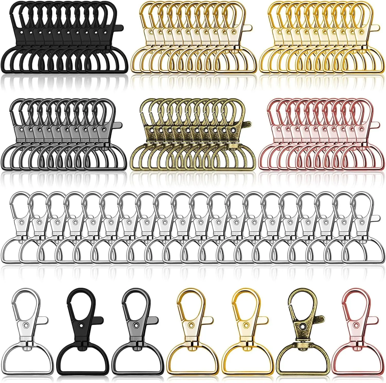 Swivel Clasp Hooks,  80Pcs Key Chain Clip Hooks, D Ring Clip Lanyard Hardware for Keychain Making, Lanyard Making, Purse Hardware, DIY Craft (3/4” Inside Width)