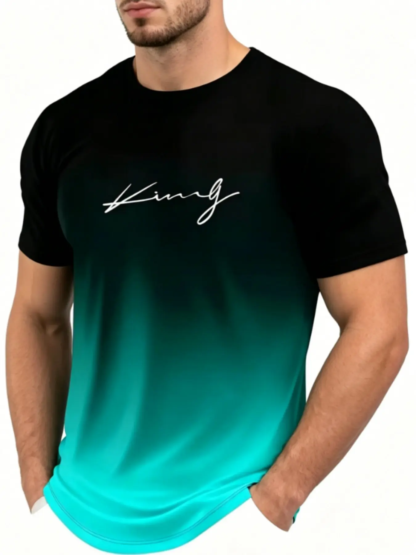 Gradient King Signature Long Sleeve, Stylish Summer Streetwear, High-Visibility Trendy Men's Top, Unique Design Fashion Item