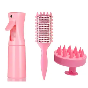 Professional Hair Styling Set - 3 Piece Multifunctional Care Kit with Spray Bottle, Detangling Comb, Curling Brush for Wet & Dry Hair, Durable Hairdressing Comb