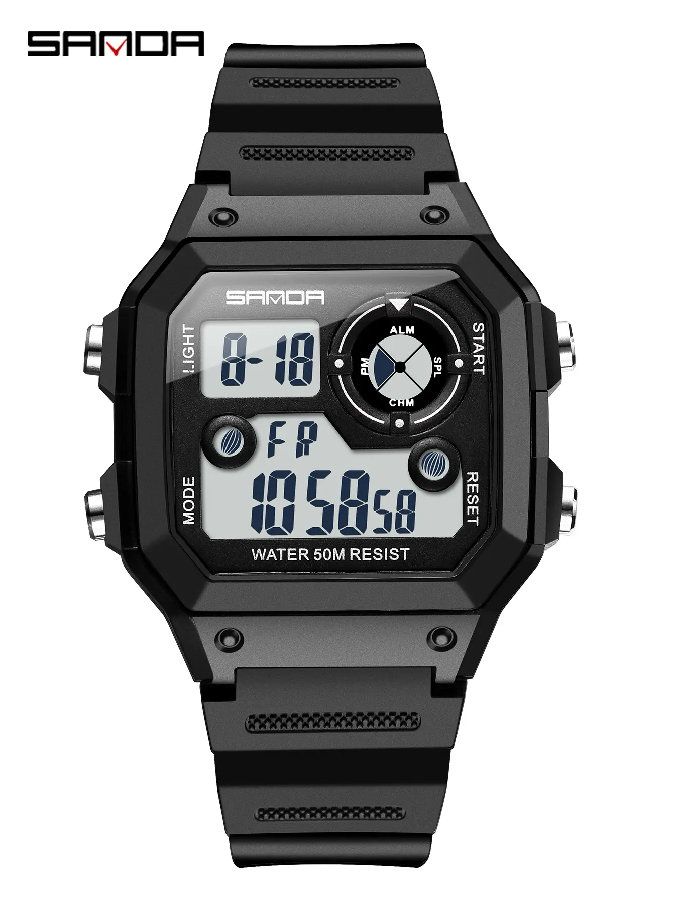 Sanda Sports Fashion Alarm Clock Multi-Function Calendar Waterproof Men's Electronic Watch, Digital Timepiece for Daily Use, Fashionable Waterproof Wristwatch, Waterproof Watch