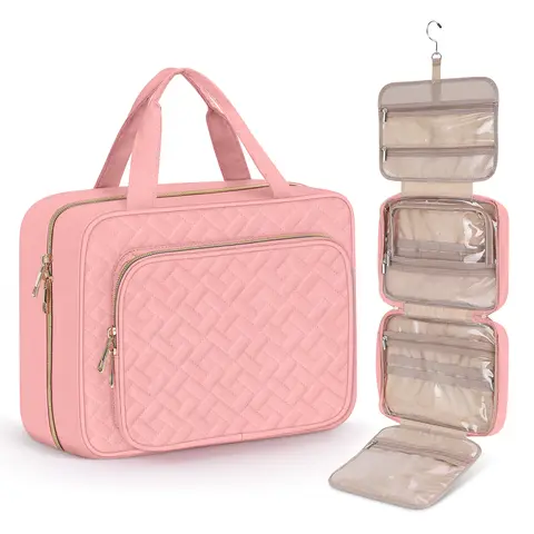 Wedama Toiletry Bag with Hanging Hook, Cruise Travel Cosmetic Makeup Organizer, Portable Partitioned Storage Large Capacity Multifunctional Weekender Gift Waterproof