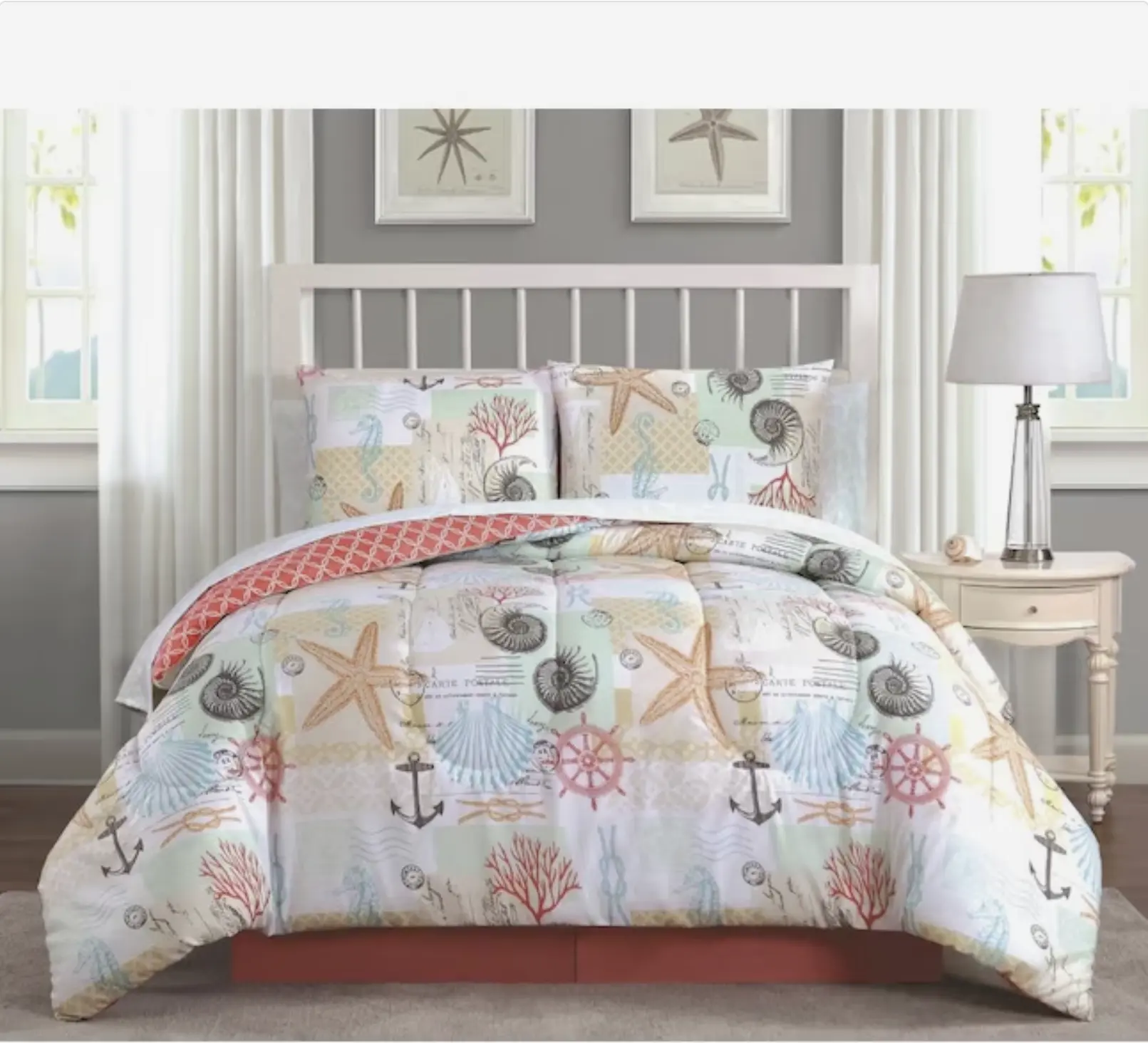 Geneva Home Fashion Belize 8-Piece Coral Queen Comforter Set Queen Size