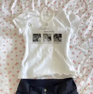 Breakfast at Tiffany's Baby Tee Vintage Graphic Tee Coquette Clothing Aesthetic Cropped Tee Christmas Gift For Daughter Audrey Hepburn Tee T-shirt