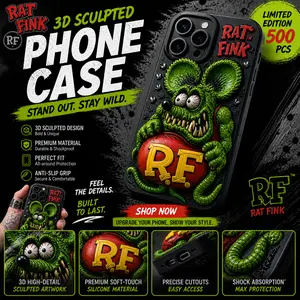 Combat Case Rat Fink Phone Case, Retro Hot Rod Monster Cell Phone Protector Gift For Carlover Fans, For Him For Her
