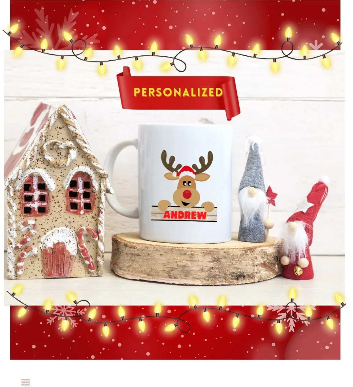 Customizable Reindeer Christmas Mug, Personalized Name, Gift for Him, Coworker, Neighbor, Kids, Festive Mug, Small Business, Woman Owned, Christmas Gift Idea, Office Secret Santa, Teacher Appreciation Gift, Hot Cocoa Mug,Tea Mug