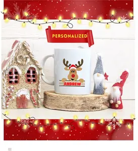 Customizable Reindeer Christmas Mug, Personalized Name, Gift for Him, Coworker, Neighbor, Kids, Festive Mug, Small Business, Woman Owned, Christmas Gift Idea, Office Secret Santa, Teacher Appreciation Gift, Hot Cocoa Mug,Tea Mug