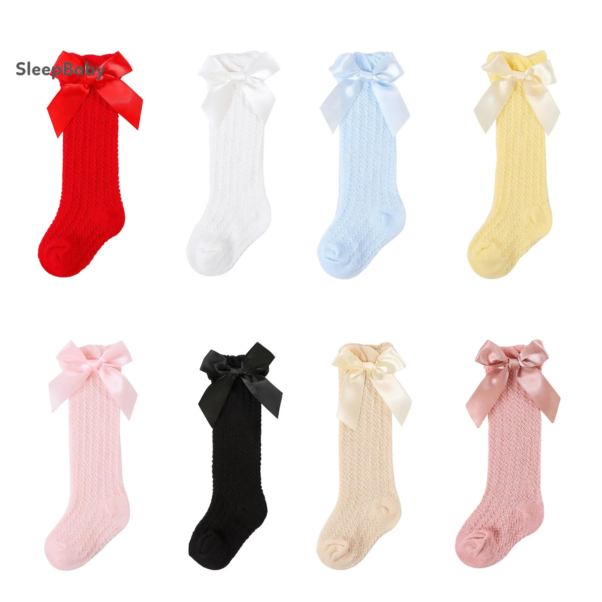 Baby Girl Knee-High Socks with Bow, Soft Combed Cotton Mesh Hosiery for Infants & Toddlers 0-3 Years, Cute All-Season Wear, Cute Socks, Kid Socks