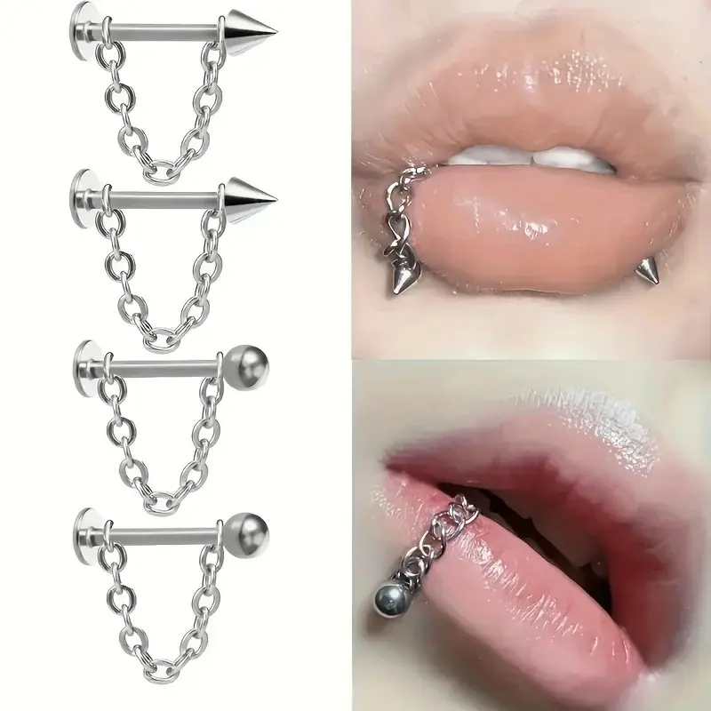 5pcs Surgical Steel Chain Ball Lip Ring Set Nose Ring Cartilage Earrings Tongue Bar Lot Eyebrow Labret Body Piercing Set Jewelry