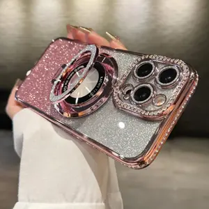 Good-looking and luxurious Women's case with glitter powder magnetic attraction stand  phone cases for iPhone 16promax 15 14 13 12 11