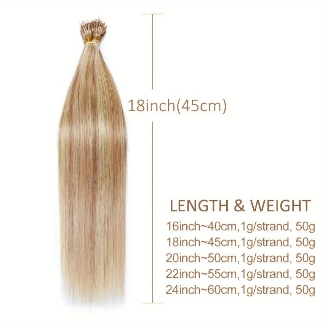 12-28 Inch 100% Remy Human Hair Extensions, Nano Tip Micro Nano Rings Cold Fusion, 50pcs 30g, Thick Smooth No Shedding No Tangle for Women