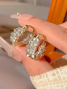 Andkiss 1 Pair Wheat Spike Shape Earrings, Rhinestone Embellishment, Elegant Fashion Accessory, Perfect for Any Occasion