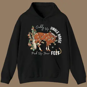 Cowboy Christmas Hoodie, Giddy Up Jingle Horse Pick Up Your Feet, Howdy Country Christmas Cowgirl Hoodie, Christmas Hoodie Sweatshirt, Hoodie, Comfort Colors