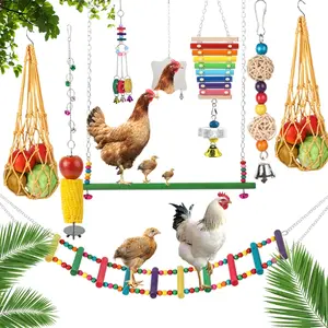 Random Color Chicken Swing & Feeder Net, 10pcs/set Chicken Swing & Feeder Net Wood Bird Grinding Teeth Toy, Farm Animal & Poultry Supplies