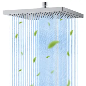 Hibbent Thickness Metal Rain Shower Head,  High Pressure Shower Heads, Square Large Bathroom Rainfall Shower Head with Adjustable Brass Ball Joint, Waterfall Full Body Coverage, Chrome