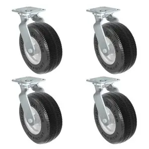 CasterHQ Brand | 8" Flat Free Swivel Caster - 8" x 3" Foam Filled Tire - 1100 Lbs Capacity Per Set - Set of 4