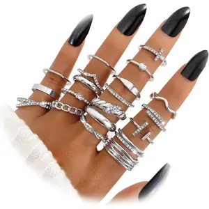 Silver Kunckle Rings Set for Women, Dainty Simple Trendy Cute Stackable Finger Rings Pack, Stacking Layering on Thumb and Knuckle, Mixed Size