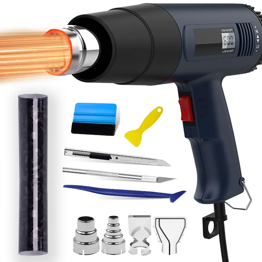 2500W Heat Gun with Black Wrap Roll,Install Tool Kit, Fast Heat Hot Air Gun with Overload Protection, Car Accessories Tools For Nissan /Honda /Civic /CRV /Hrv /Kia /Sorento /Toyota /Corolla /4Runner /Camry /Hyundai /Mazda /Acura