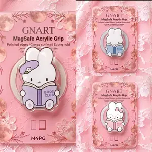 Cute Bunny Reading Book Phone Grip - MagSafe Acrylic Magnetic Stand - Kawaii Minimalist Rabbit Holder Ring - Coquette Aesthetic Bookish Merch