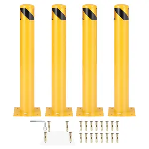 【GARVEE】Safety Bollard, 36" Height Bollard Post, 4.5" Diameter Steel Pipe Safety Bollard Post, Yellow Steel Bollard, Steel Safety Bollard with 16 Anchor Bolts for Traffic-Sensitive Area, 4 Sets