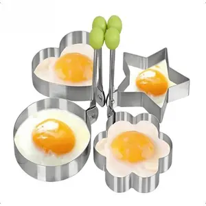 Nonstick 4Pcs Pancake Mold Set with Handle Egg Ring for Breakfast Griddle Fried Burger Patty Summer Gift