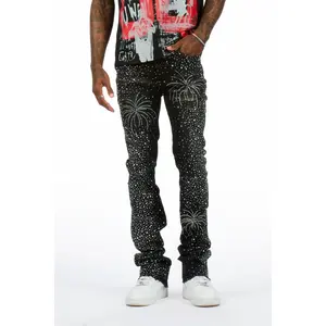 Raiden Dark Grey Rhinestone Stacked Fit Jean