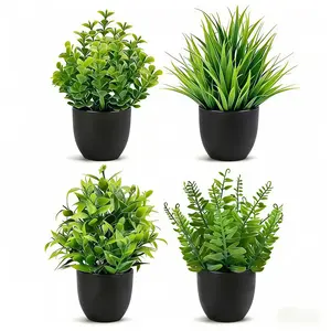 4Pcs 18cm Artificial Potted Plants, Indoor Faux Plant, Lifelike Fadeless Greenery, No Pruning No Watering Low-Maintenance Faux Plants for Home Office Balcony Desk Shelf Living Room Bedroom Bathroom Kitchen Farmhouse Decor