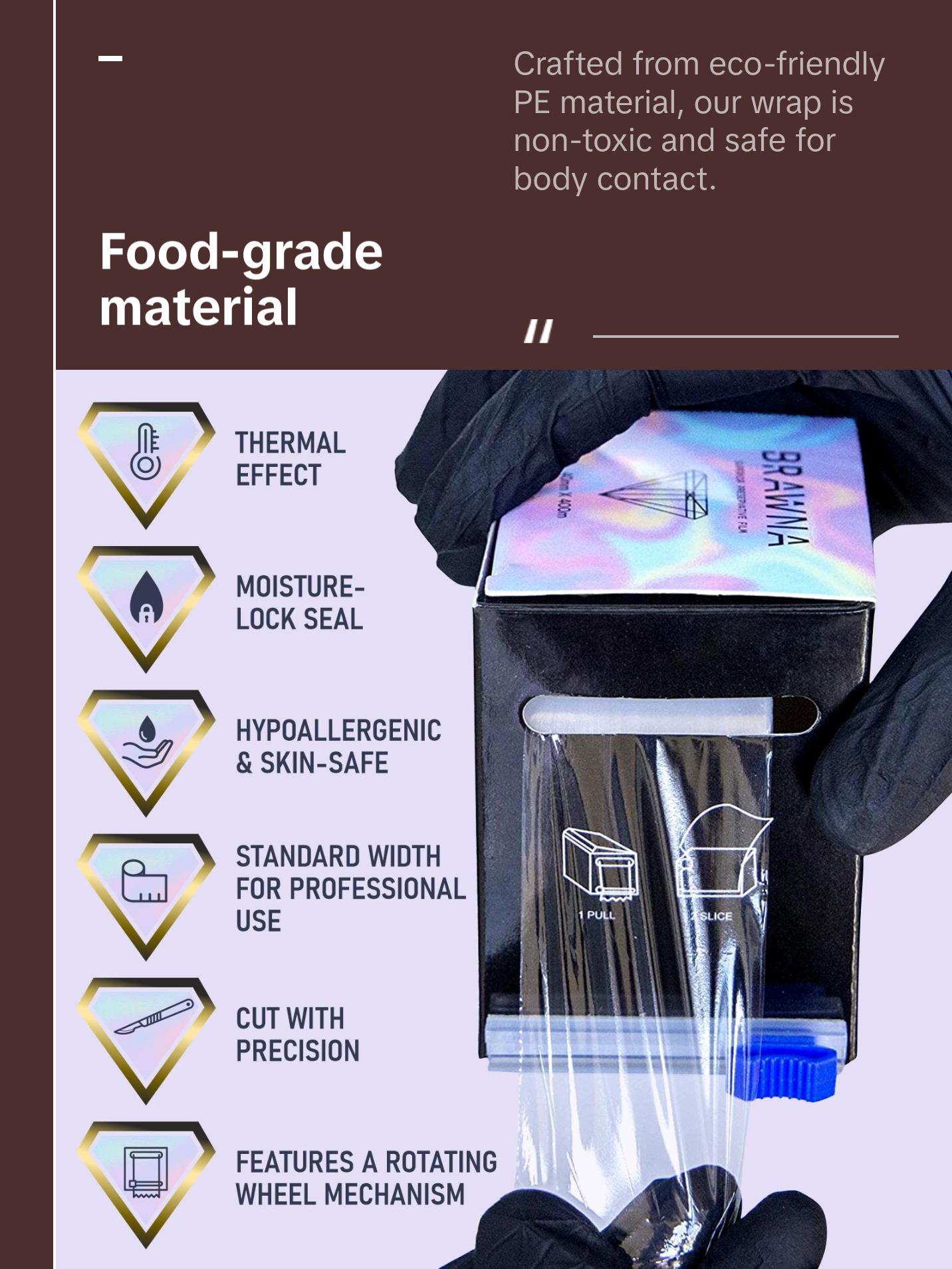 BRAWNA Plastic Wrap for Microblading, Lip Blush Tattoo,  Eyebrow Tint Henna - Lash Lift - 1300 ft [ 400M ] - Eyebrow Lamination - Disposable PMU
