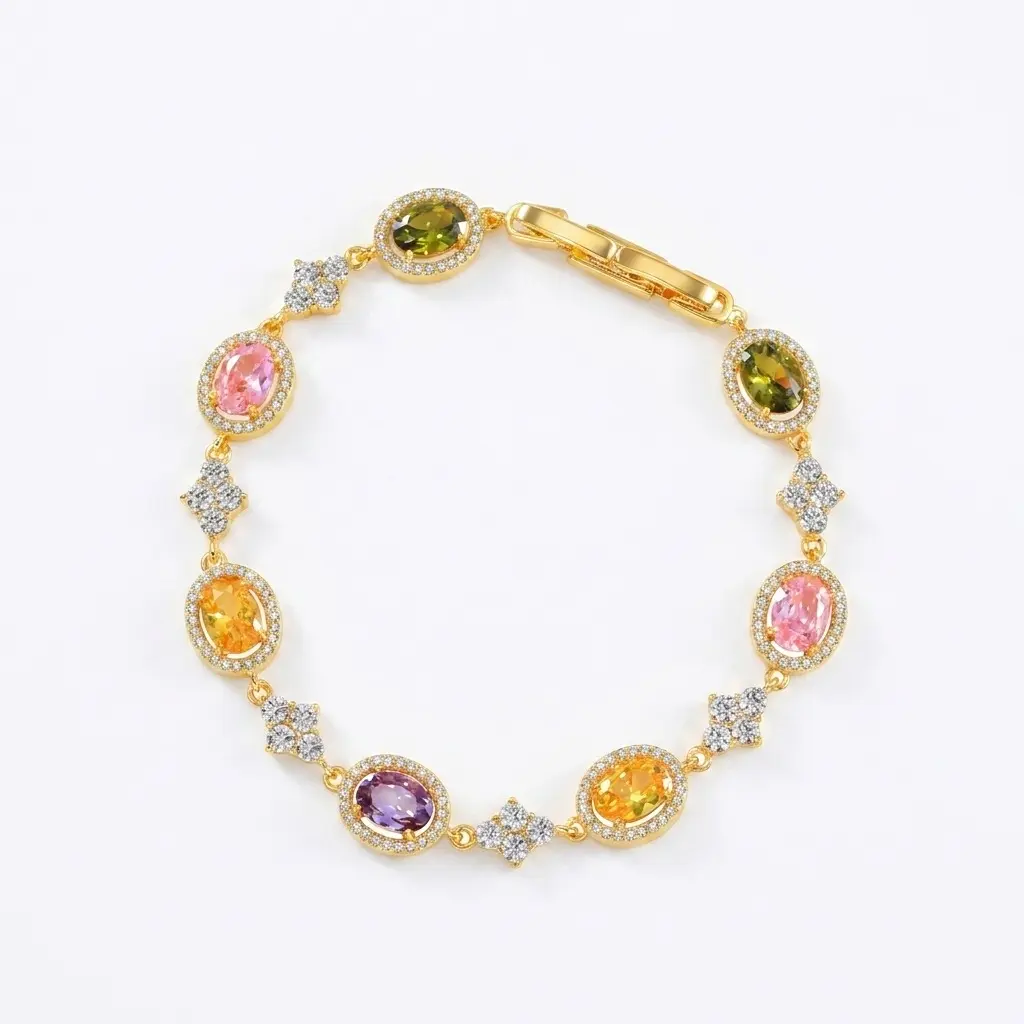 Exquisite Colorful Oval Zirconia Bracelet for Women: Light Luxury, Niche, Elegant Design, Fashion Accessories, Jewelry, Minimalist Style, Zirconia Bracelet, Synthetic Moissanite, Full-Diamond Bracelet