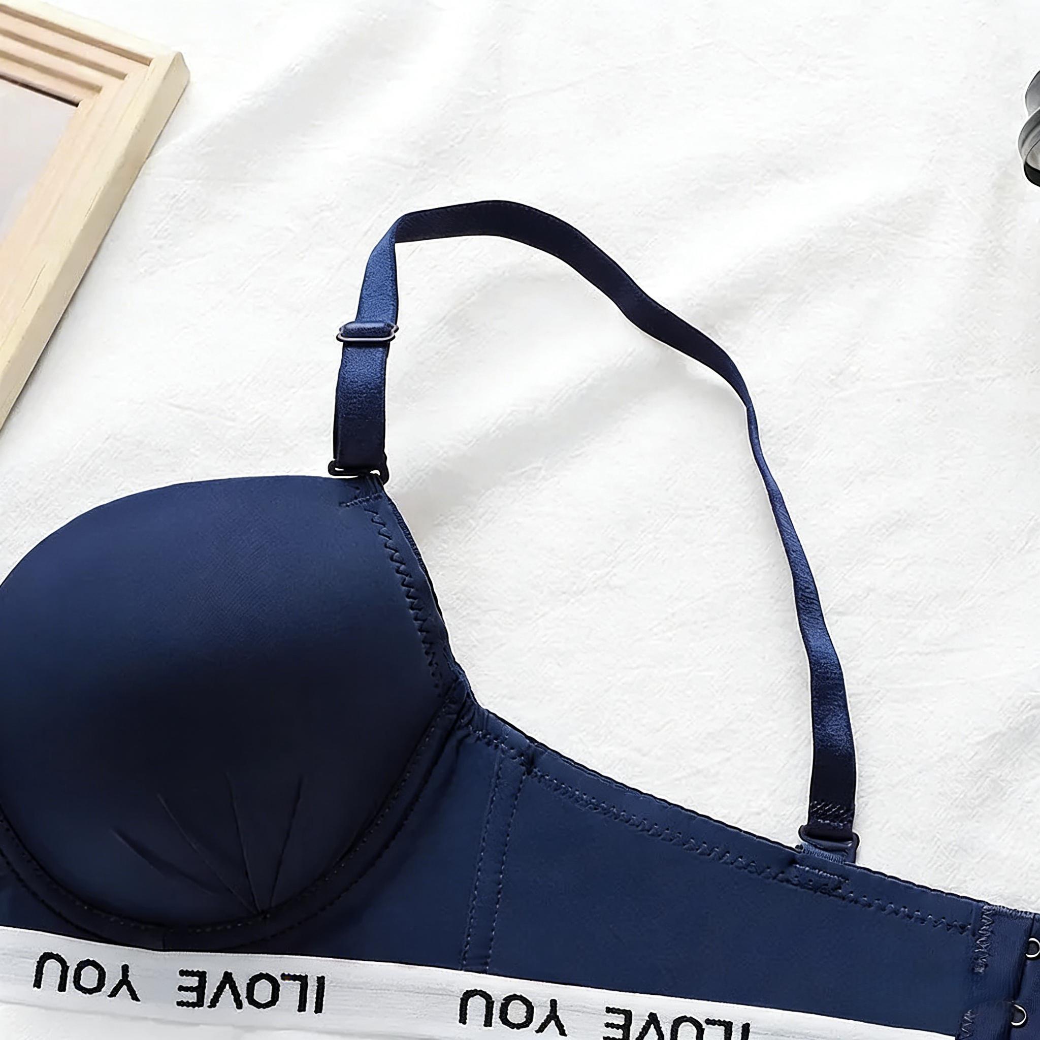 Women's Burgundy Letter Print Underwire Padded Push Up Bra Full Coverage T-Shirt Bras with Adjustable Straps Soft Daily Wear 3 sold