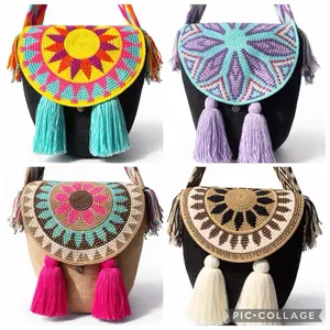 Wayuu Large Carriel Bag with Cristals Authentic Elegant & Boho 11 in (L) × 11 in (H) × 4 in (W) Artisan