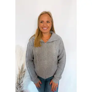 Grey Days Zip Up Cable Knit Sweater - Grey