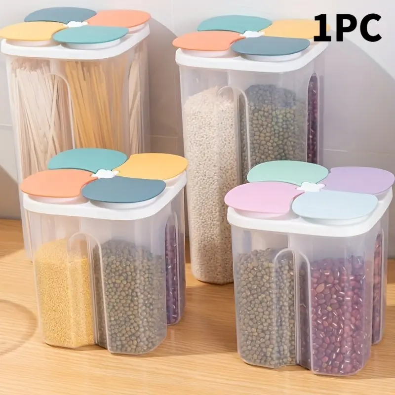 Plastic Organized Food Storage Container with Compartments for Sealing Grains And Legumes, Suitable for Home Kitchen Use And Moisture-Proof, Compartment Containers